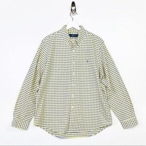 RALPH LAUREN XL Oxford Button Down Long Sleeve Dress Shirt Yellow White Blue